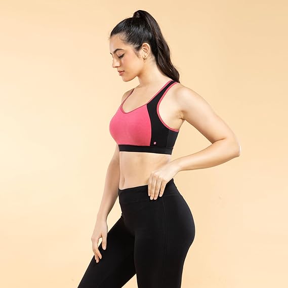 Enamor Side Shaper Panel Cotton Medium Impact Sports Bra – Fixed Cups, Bounce Control, Wider Racer Back, Padded, Wirefree, High Coverage SB38